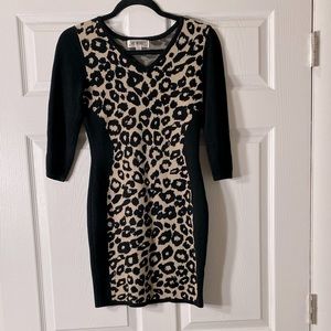 SAY WHAT? Black Leopard Knit Sweater Dress Small